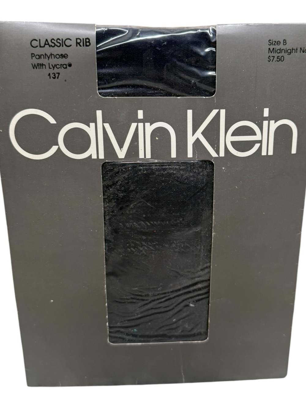 1985 Calvin Klein Classic Rib Pantyhose With Lycra Style 137 Sz B Midnight Navy